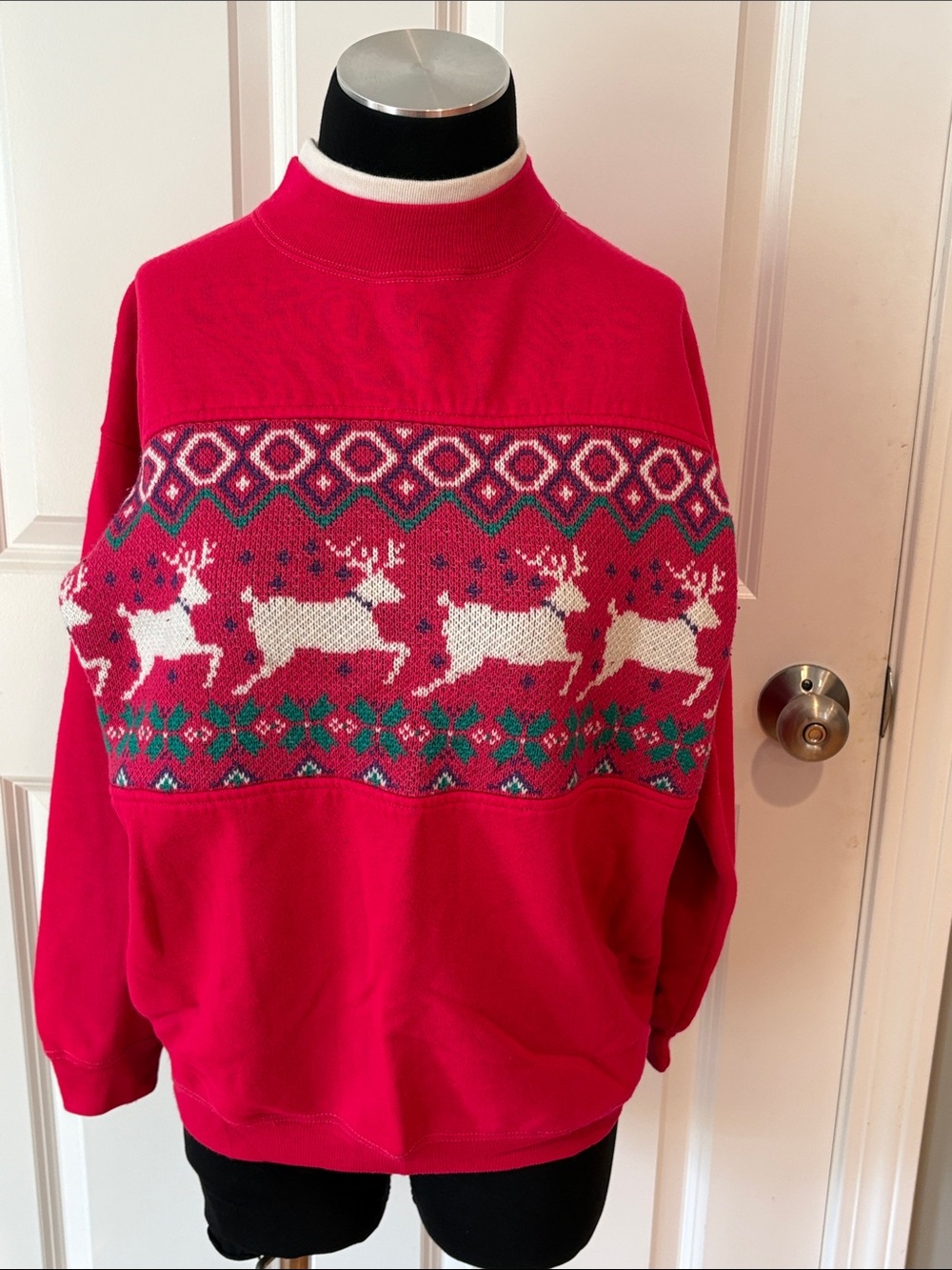 🦌Vintage 80s 90s Christmas Reindeer Cute Ugly Sweater Sweatshirt Size Medium Fun